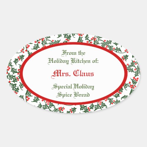 Green Holly with Red Berries Custom Baking Sticker