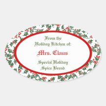 Green Holly with Red Berries Custom Baking Sticker