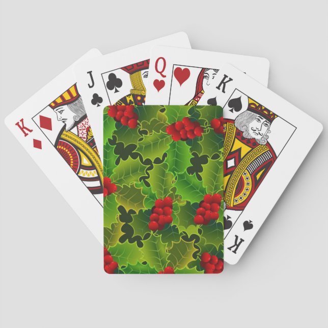 Green Holly with Red Berries Poker Cards (Back)