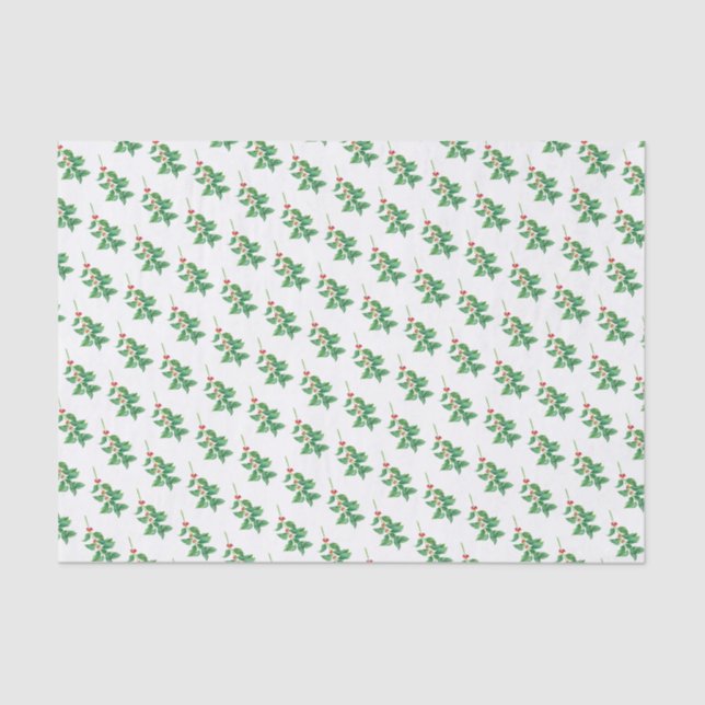 Green Holly With Red Berries Tissue Paper (Front)