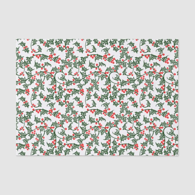 Green Holly with Red Berries Tissue Paper (Front)