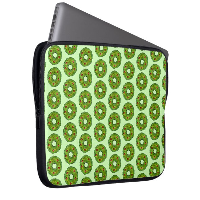 Green Holly Wreath Christmas Cookie Holiday Print Laptop Sleeve (Front Right)