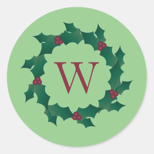 Green Holly Wreath Christmas Sticker Envelope Seal