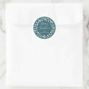 Green Holly Wreath Merry Christmas Classic Round Sticker
