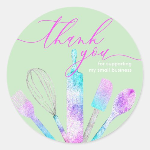 Green Hologram Pastry chef bakery thank you Classic Round Sticker
