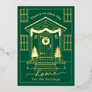 Green Home for the Holidays Realtor Christmas Gold Foil Holiday Card