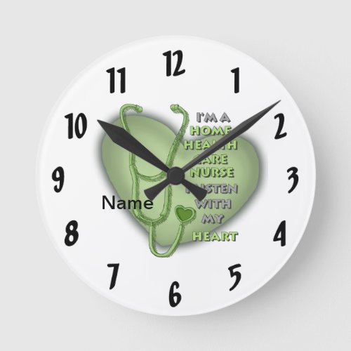 Green Home Health Care Nurse Heart custom name  Round Clock