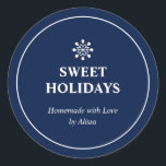 Green Homemade Christmas Treat Holiday Baked Goods Classic Round Sticker<br><div class="desc">This simple holiday sticker design features a snowflake with custom texts. You can add this modern sticker to your edible Christmas gift,  homemade baked goods. More holiday designs are available at my store BaraBomDeisgn.</div>
