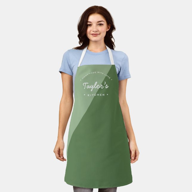 Green Homemade with Love Personalized Kitchen Apron (Worn)