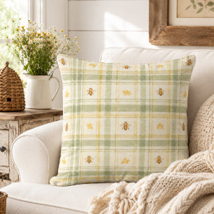 Green Honey Meadow Plaid Charming Country Throw Pillow
