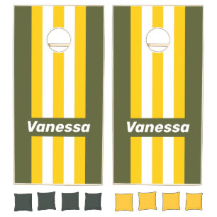 Green Honey Nostalgic Pin Striped with Name Cornhole Set