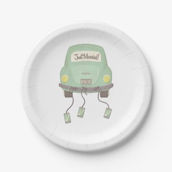 Green Honeymoon Car Wedding Paper Plates by AvenueCentral at Zazzle
