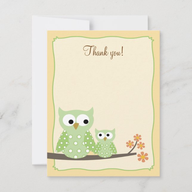 Green Hoot Owls 4x5 Flat Thank you note (Front)