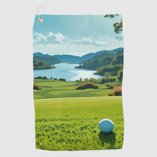 Green Horizons, Blue Skies, Pure Golf Bliss Golf Towel (Front)