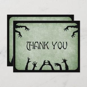 Green Horror Zombie Halloween Movie Wedding Thank You Card