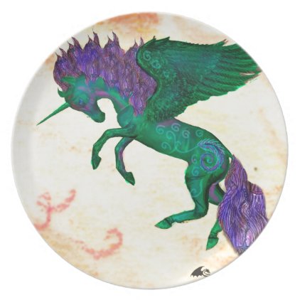 Green Horse Pony Unicorn Pegasus Pegacorn Dinner Plate