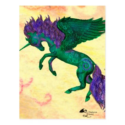 Green Horse Pony Unicorn Pegasus Pegacorn Postcard