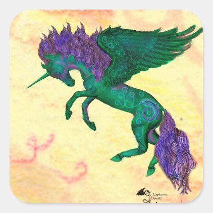 Green Horse Pony Unicorn Pegasus Pegacorn Square Sticker