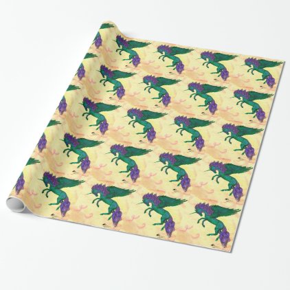 Green Horse Pony Unicorn Pegasus Pegacorn Wrapping Paper