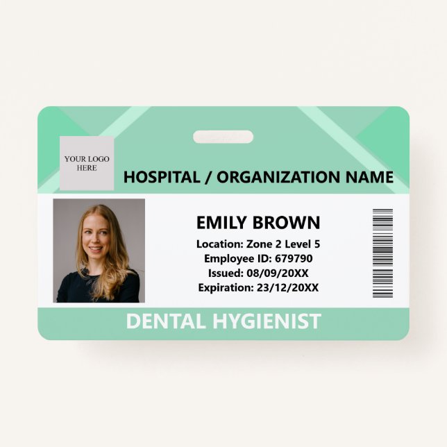 Green Hospital Doctor Nurse Care Security Photo ID Badge (Front)