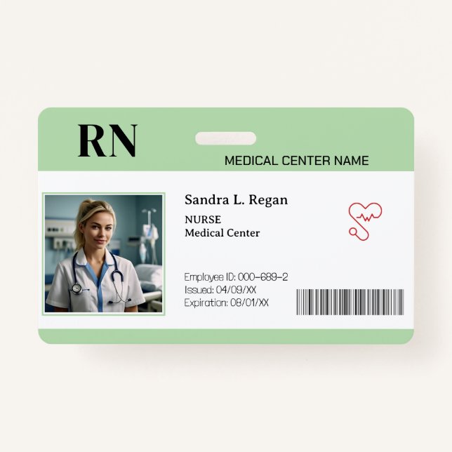 Green | Hospital Medical Employee Photo ID  Badge (Front)