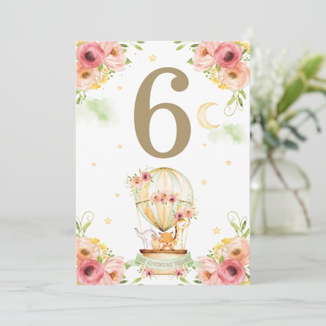 Green Hot Air Balloon Animals Neutral Table Number (Standing Front)