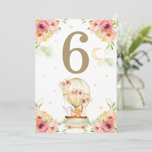 Green Hot Air Balloon Animals Neutral Table Number