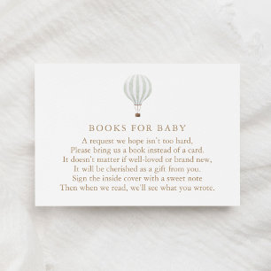 Green Hot Air Balloon Baby Shower Books for Baby Enclosure Card