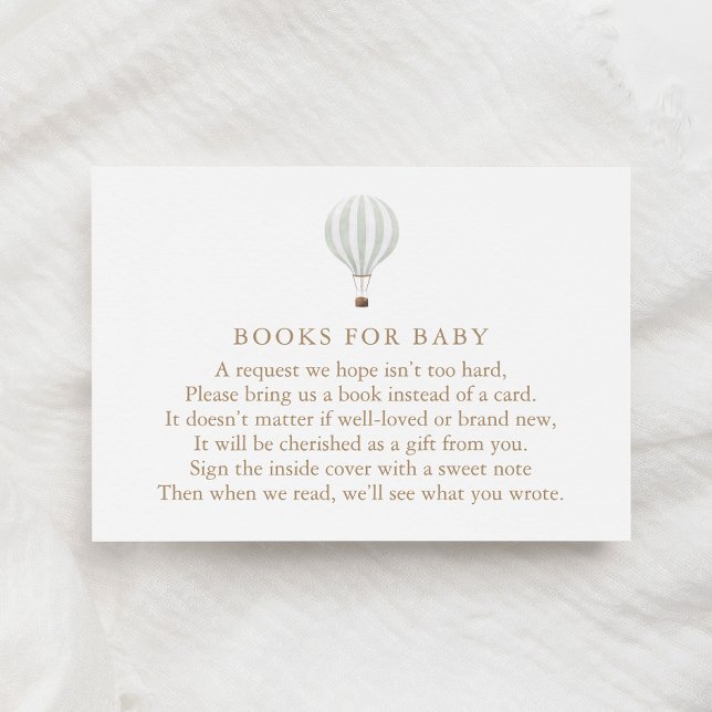 Green Hot Air Balloon Baby Shower Books for Baby Enclosure Card (Creator Uploaded)