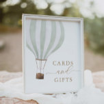 Green Hot Air Balloon Baby Shower Cards and Gifts Poster<br><div class="desc">Invite friends and family to leave their cards and gifts in a designated spot with this sign,  featuring a green hot air balloon and elegant gold typography.</div>
