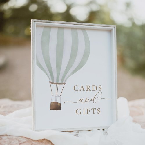 Green Hot Air Balloon Baby Shower Cards and Gifts Poster