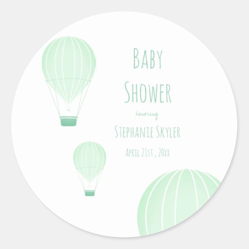 Green Hot Air Balloon  Baby Shower Classic Round Sticker