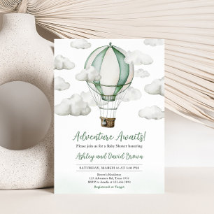 Green Hot Air Balloon Baby Shower Invitation