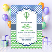 Green Hot Air Balloon Baby Shower Invitation