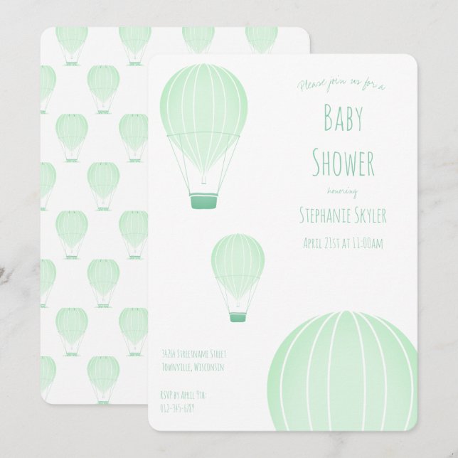 Green Hot Air Balloon | Baby Shower Invitation (Front/Back)