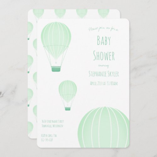 Green Hot Air Balloon  Baby Shower Invitation