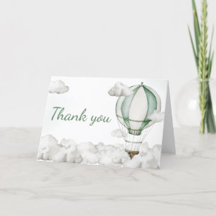 Green Hot Air Balloon Baby Shower Letterpress Thank You Card
