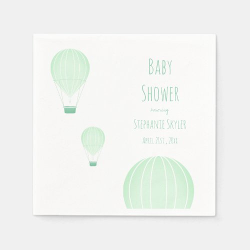 Green Hot Air Balloon  Baby Shower Napkins