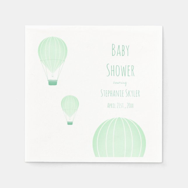 Green Hot Air Balloon | Baby Shower Napkins (Front)