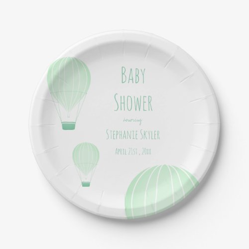 Green Hot Air Balloon Baby Shower Paper Plates