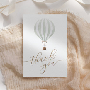Green Hot Air Balloon Baby Shower Thank You Card