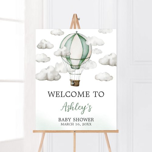 Green Hot Air Balloon Baby Shower Welcome Poster