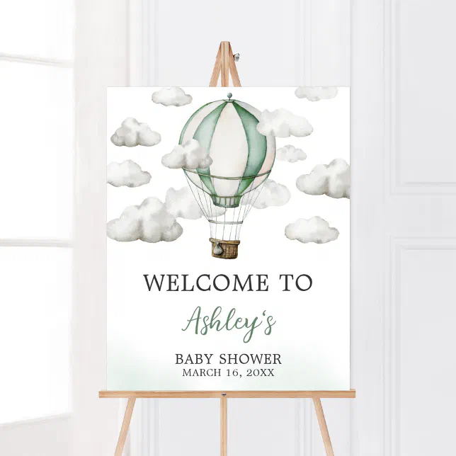 Green Hot Air Balloon Baby Shower Welcome Poster | Zazzle