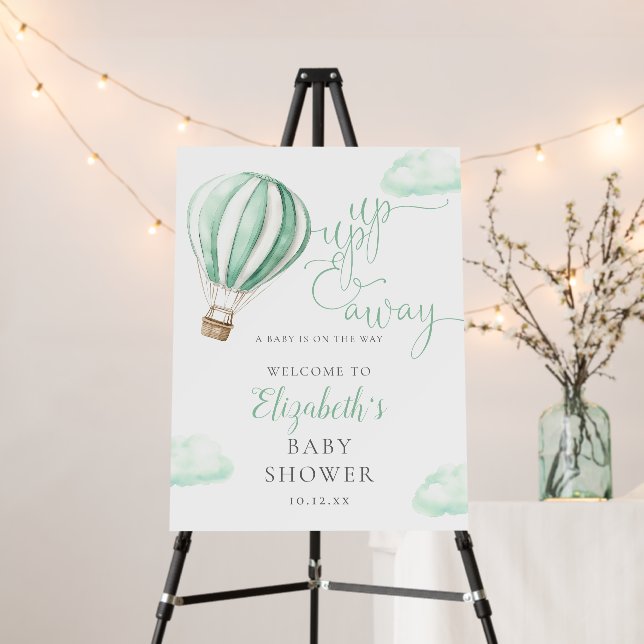 Green Hot Air Balloon Baby Shower Welcome Sign (In Situ (Stand))