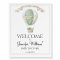 Green hot air balloon baby shower welcome sign