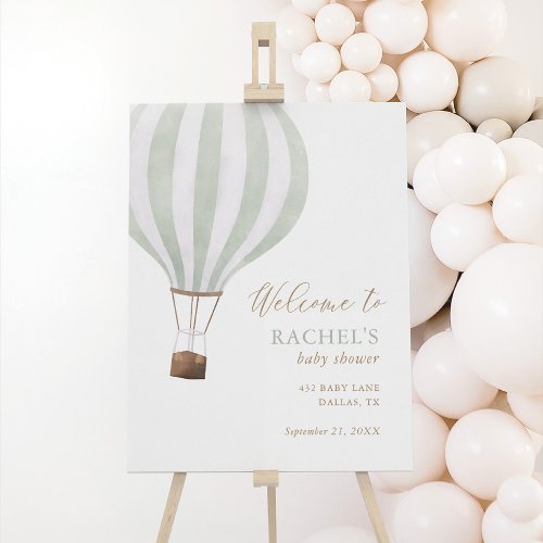 Green Hot Air Balloon Baby Shower Welcome Sign