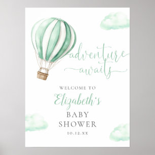 Green Hot Air Balloon Baby Shower Welcome Sign