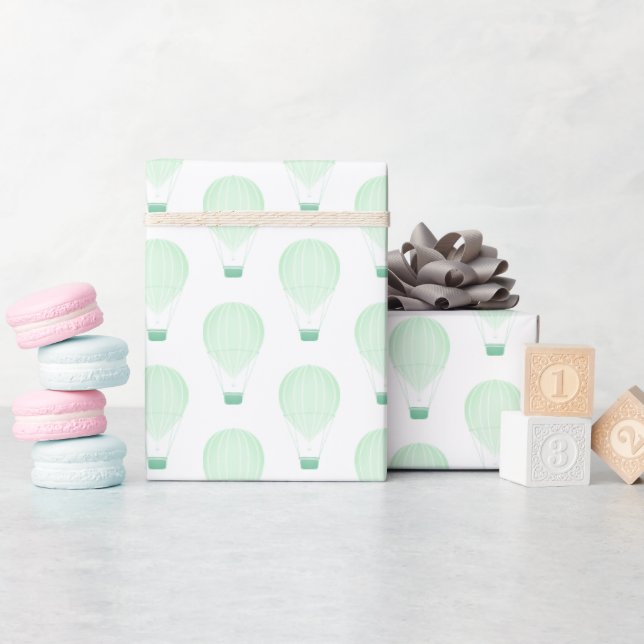 Green Hot Air Balloon Baby Shower Wrapping Paper (Baby Shower)