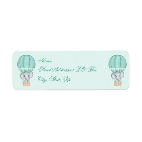 Green Hot Air Balloon Elephant Address Label