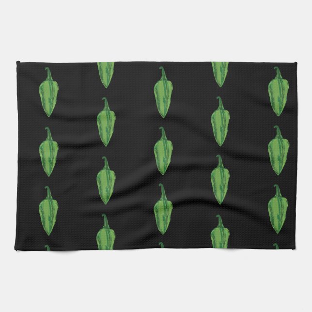 Green Hot Peppers Custom Kitchen Towel (Horizontal)